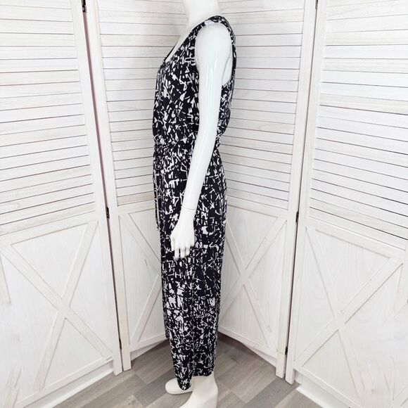 Calvin Klein Abstract Print Elastic Waist Wide Leg Sleeveless Jumpsuit Black 8 - Picture 2 of 13